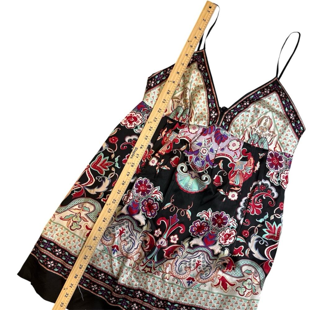 Aqua Silk Floral Y2K Slip Dress Size L Spaghetti Strap Boho Mini - Picture 6 of 7